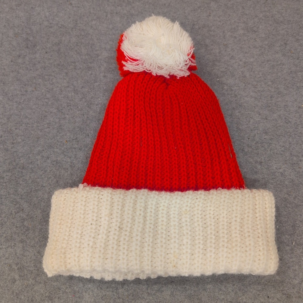Vintage Talladega Tigers Red White Knit Pom Pom Beanie Hat VG - Picture 2 of 2